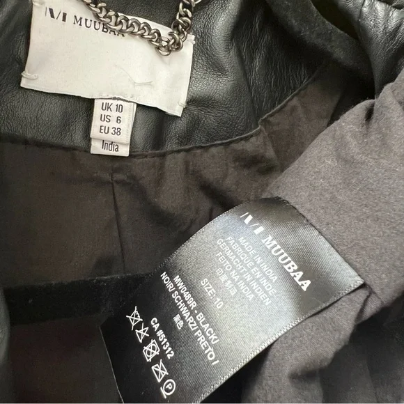 Muubaa Crackle Black Lamb Leather Biker Motorcycle Jacket Quilted Zip Up 6 - Picture 15 of 16